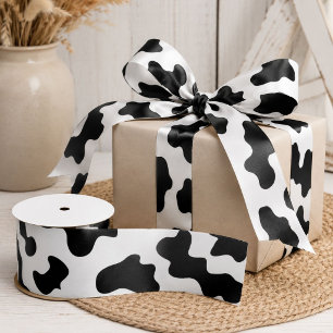 cute black and white farm dairy cow print satin ribbon