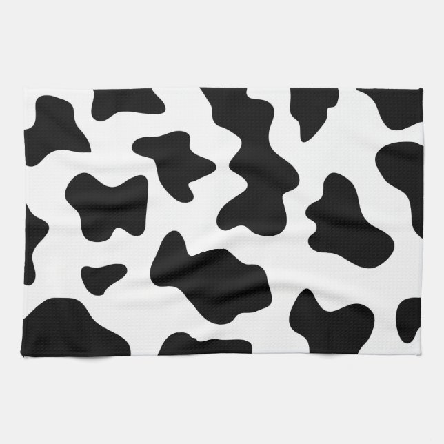 cute  black and white farm dairy cow print tea towel (Horizontal)