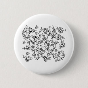 Cute black and white floral pattern 6 cm round badge
