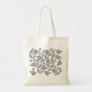 Cute black and white floral pattern tote bag