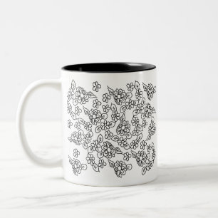 Cute black and white floral pattern Two-Tone coffee mug