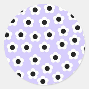 Cute Black and White Flower With Blue Background Classic Round Sticker