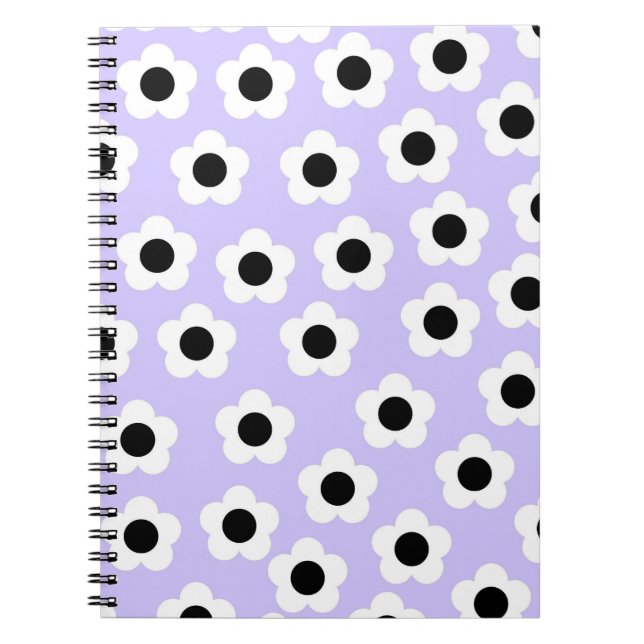 Cute Black and White Flower With Blue Background Notebook (Front)