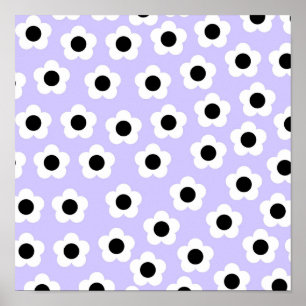 Cute Black and White Flower With Blue Background Poster