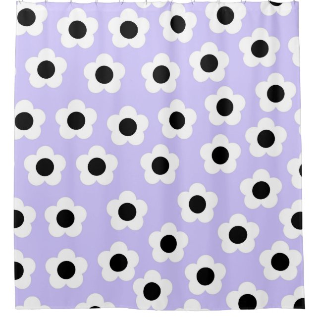 Cute Black and White Flower With Blue Background Shower Curtain (Front)