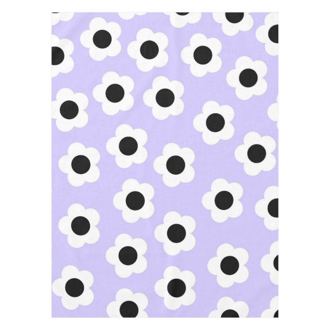 Cute Black and White Flower With Blue Background Tablecloth (Front)