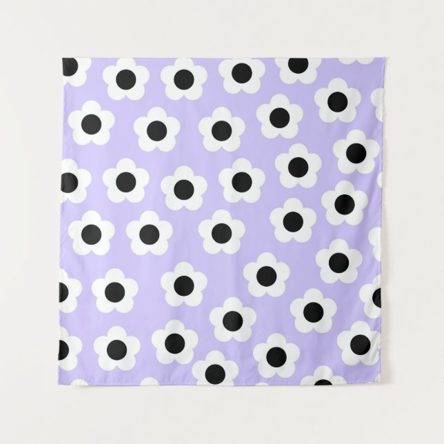 Cute Black and White Flower With Blue Background Tapestry (Front)