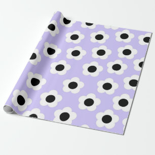 Cute Black and White Flower With Blue Background Wrapping Paper