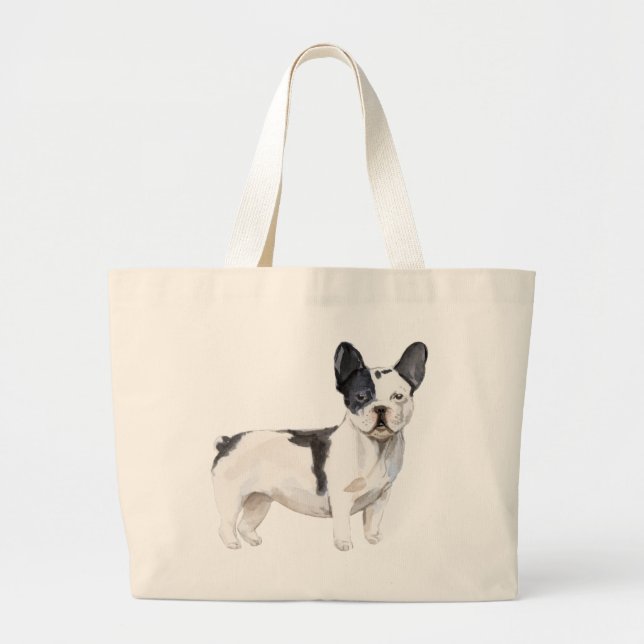 Cute black and white French Bulldog  Large Tote Bag (Front)