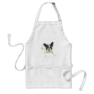 Cute Black and White French Bulldog on Blue Back Standard Apron