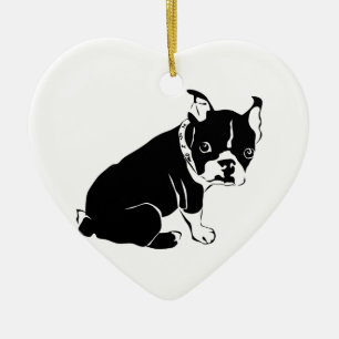 Cute Black and White French Bulldog Puppy Ceramic Ornament