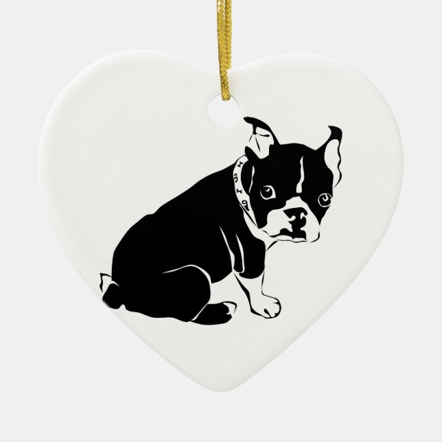 Cute Black and White French Bulldog Puppy Ceramic Ornament (Front)