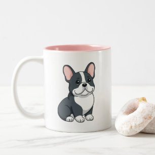 Cute Black and White French Bulldog Two-Tone Coffee Mug