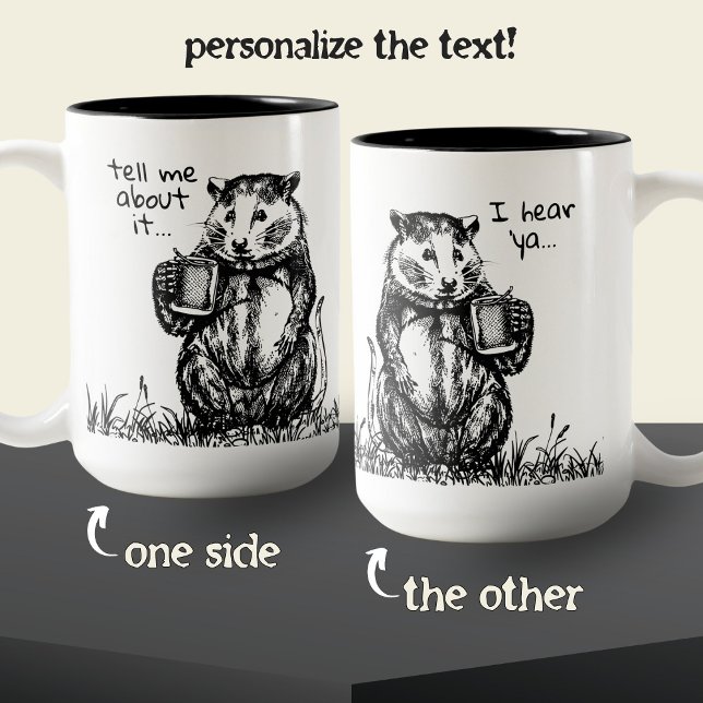 Cute Black and White Friendly Opossum Sketch Mug (Creator Uploaded)