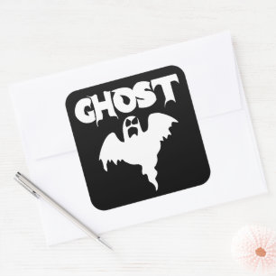 Cute Black And White Ghost Square Sticker