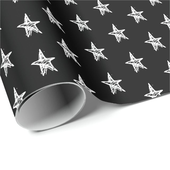 Cute black and white hand drawn Stars pattern Wrapping Paper (Roll Corner)
