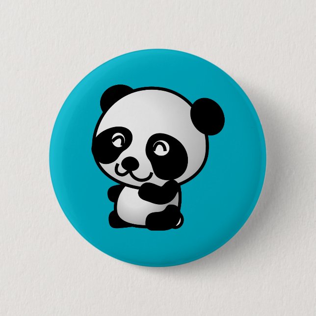 Cute black and white happy panda bear 6 cm round badge (Front)