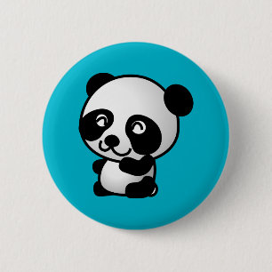 Cute black and white happy panda bear 6 cm round badge