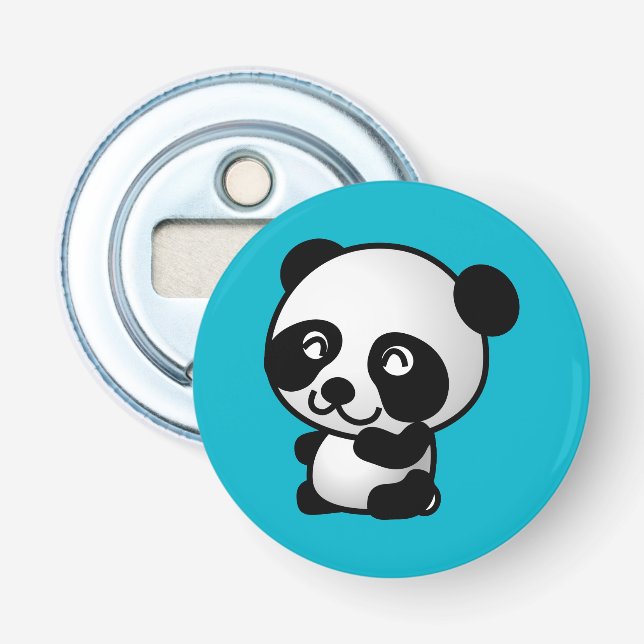 Cute black and white happy panda bear bottle opener (Front)