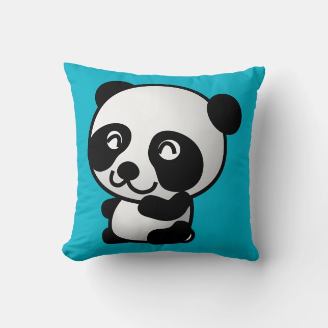 Cute black and white happy panda bear cushion (Front)
