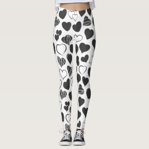 Cute Black and White Hearts Leggings