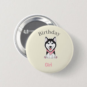 Cute black and white husky dog 6 cm round badge
