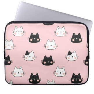 Cute black and White Kawaii cats Laptop Sleeve