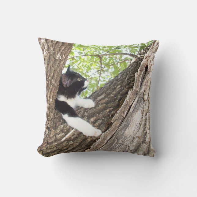 Cute Black and White Kitten Cushion (Front)