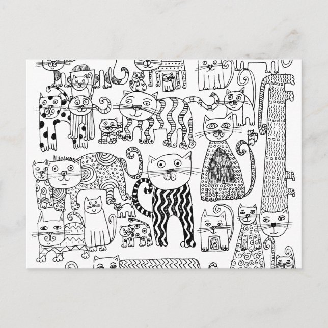 Cute Black and White Kitty Cat Pattern Postcard (Front)
