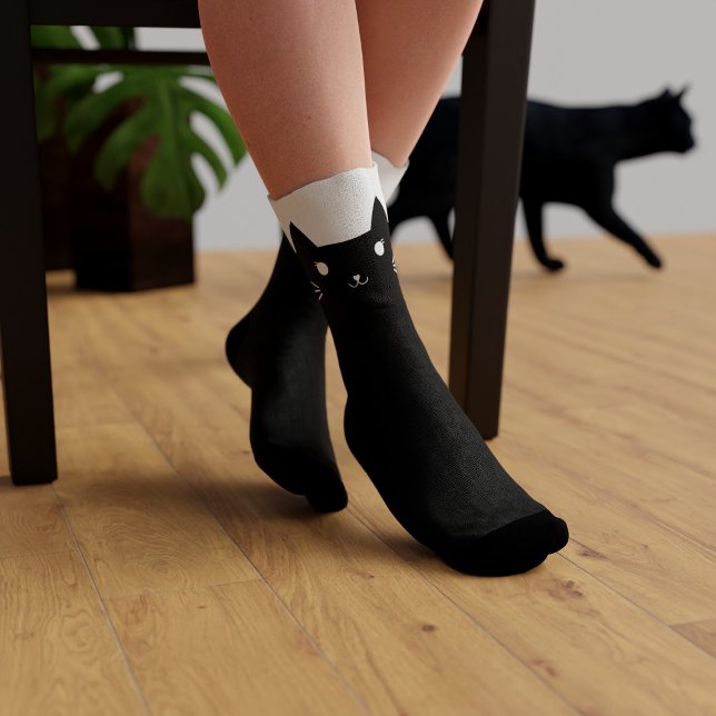Cute Black and White Kitty Cat Personalised Socks (Creator Uploaded)