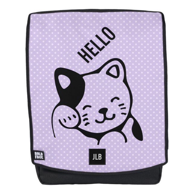 Cute Black and White Kitty Cat Waving Hello Backpack (Front)