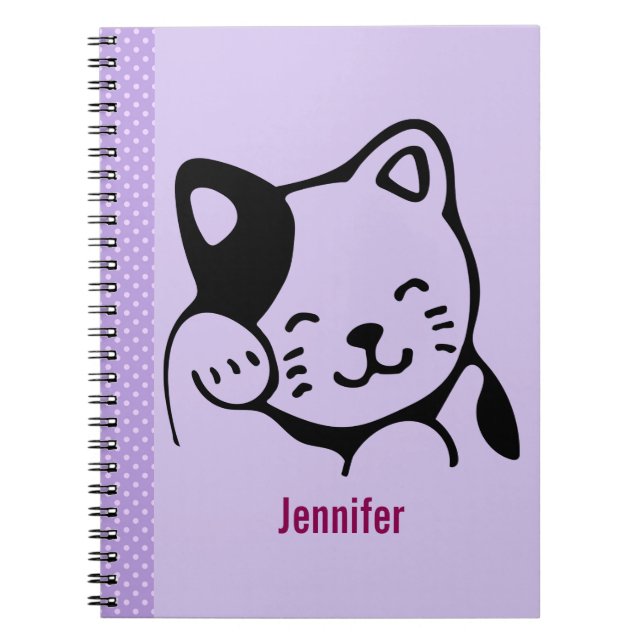 Cute Black and White Kitty Cat Waving Hello Custom Notebook (Front)