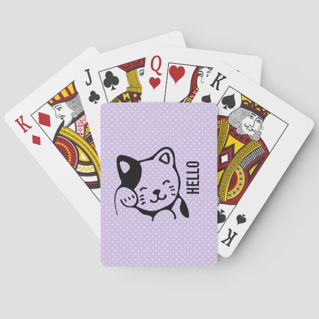 Cute Black and White Kitty Cat Waving Hello Playing Cards (Back)