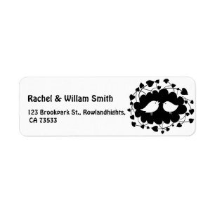 Cute Black and White Love Birds Wedding Return Address Label