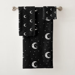 Cute Black and White Moons and Stars Bath Towel Set