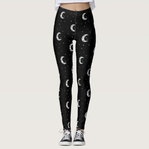 Cute Black and White Moons and Stars  Leggings