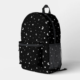 Cute Black and White Moons and Stars Printed Backpack