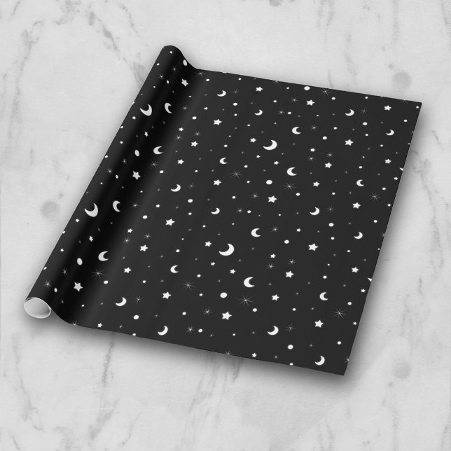 Cute Black and White Moons and Stars Wrapping Paper (Creator Uploaded)