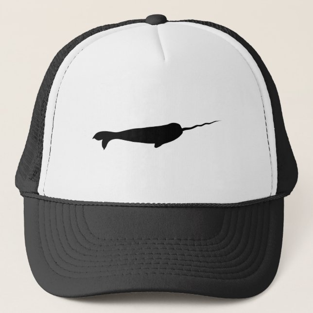 Cute Black and White Narwhal Silhouette Trucker Hat (Front)