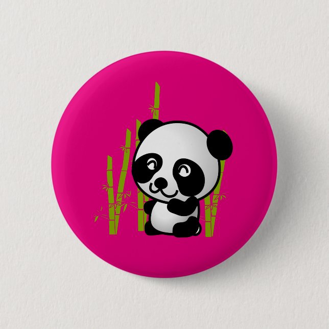 Cute black and white panda bear in a bamboo grove. 6 cm round badge (Front)