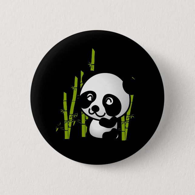 Cute black and white panda bear in a bamboo grove. 6 cm round badge (Front)