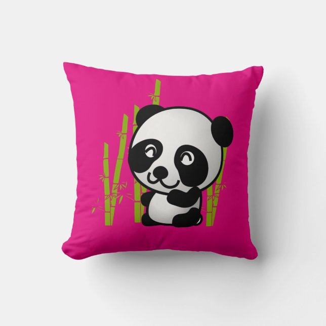 Cute black and white panda bear in a bamboo grove. cushion (Front)