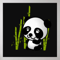 Cute black and white panda bear in a bamboo grove.