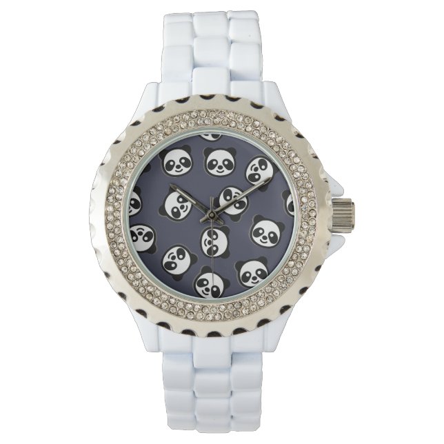 Cute Black and White Panda Cartoon Pattern Watch (Front)