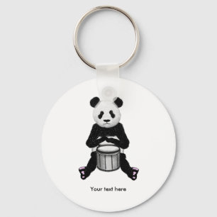 Cute BLack and White Panda Drummer Key Ring