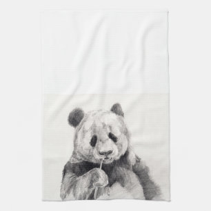 Cute Black and White Panda Illustration Tea Towel