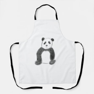 Cute black and white panda sketch apron