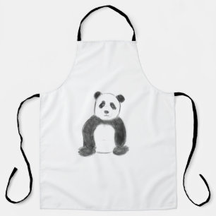Cute black and white panda sketch apron