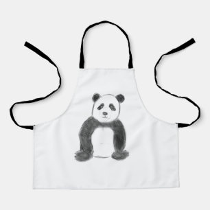 Cute black and white panda sketch apron