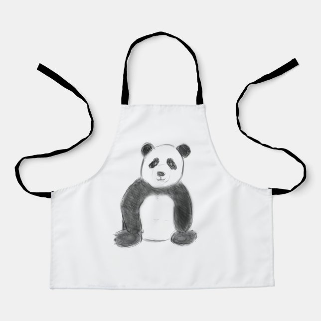 Cute black and white panda sketch apron (Front)